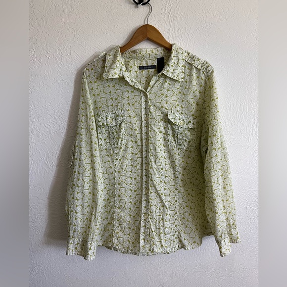 Liz Claiborne Monstera Plant Leaf Long Sleeve Button Up Light Cotton Size XL - Picture 2 of 7